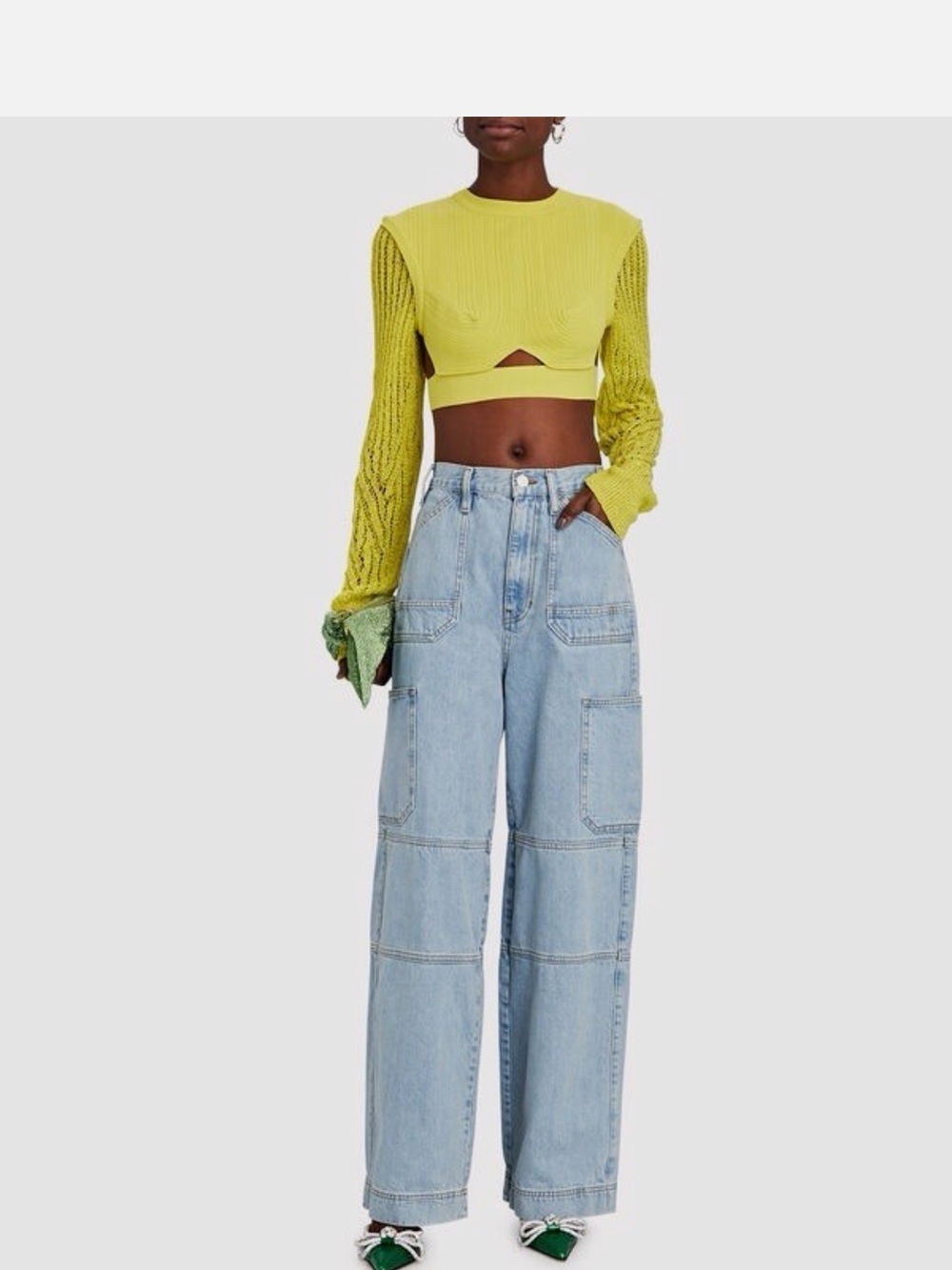 Frame Denim Light Wash Wide Leg Cargo Jeans - Blue